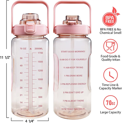 Half Gallon Water Bottle with Sleeve 64 OZ 2000ML Motivational